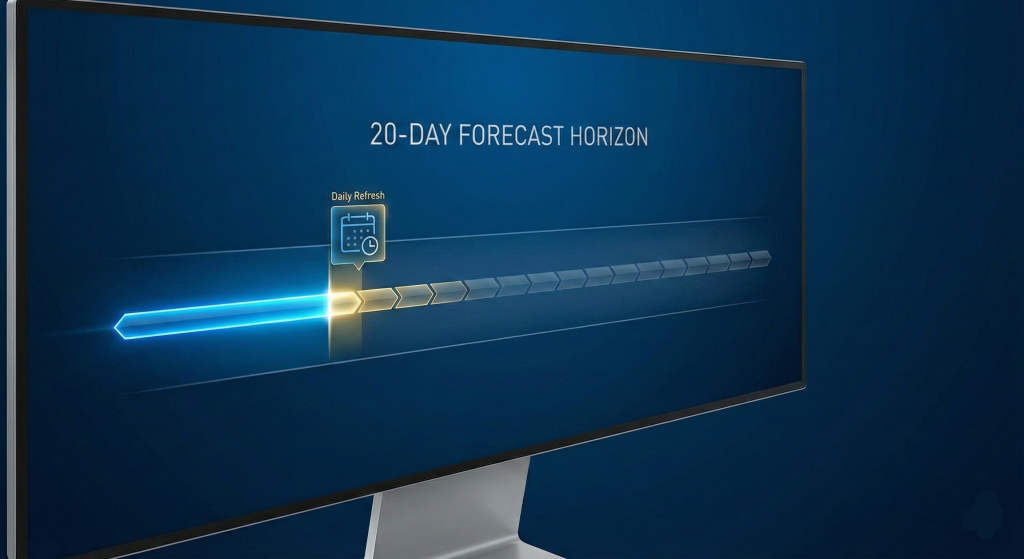 Daily Interval Forecasts Icon: Calendar icon with 24-hour markers, symbolizing daily refreshed forecasts delivered before the market open.